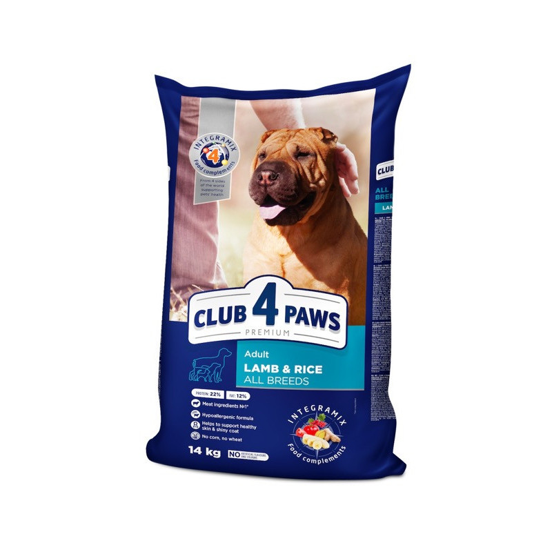 Клуб 4 Лапи Adult All Breeds Lamb & Rice - гіпоалергенний сухий корм з ягням та рисом для дорослих собак усіх порід 14кг