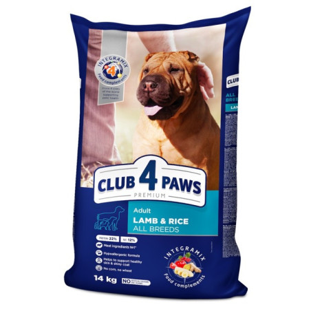 Клуб 4 Лапи Adult All Breeds Lamb & Rice - гіпоалергенний сухий корм з ягням та рисом для дорослих собак усіх порід 14кг